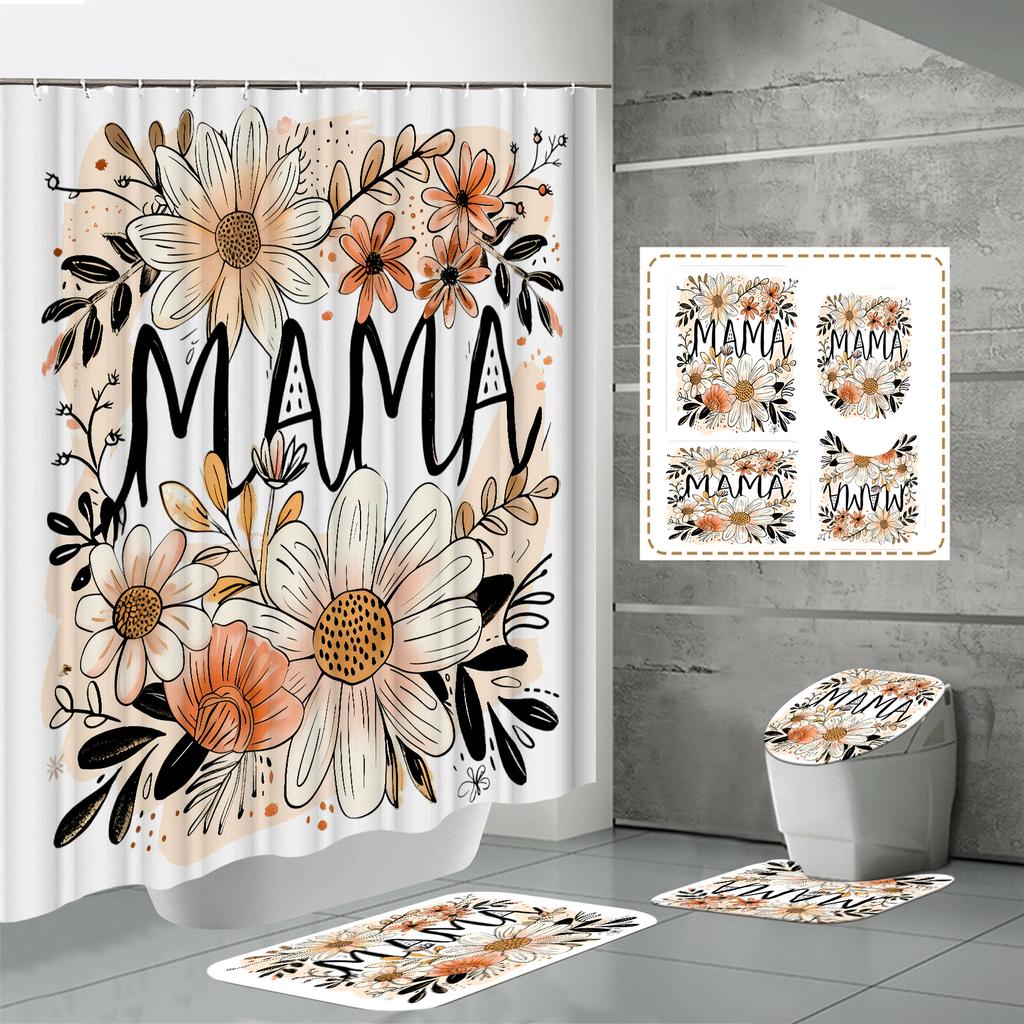 4 buc Seturi Perdea de Duș Cu Perdea de Duș și Covoare Covor Capac Toaletă Covoraș în Formă de U și Covoraș de Baie Set Baie Cu 12 Cârlige