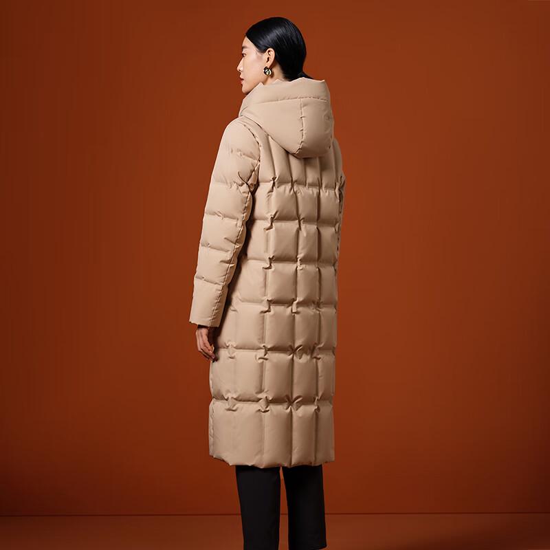 Tanboer Women's Elegant Slim Fit Hooded Long Goose Down Jacket TB232860