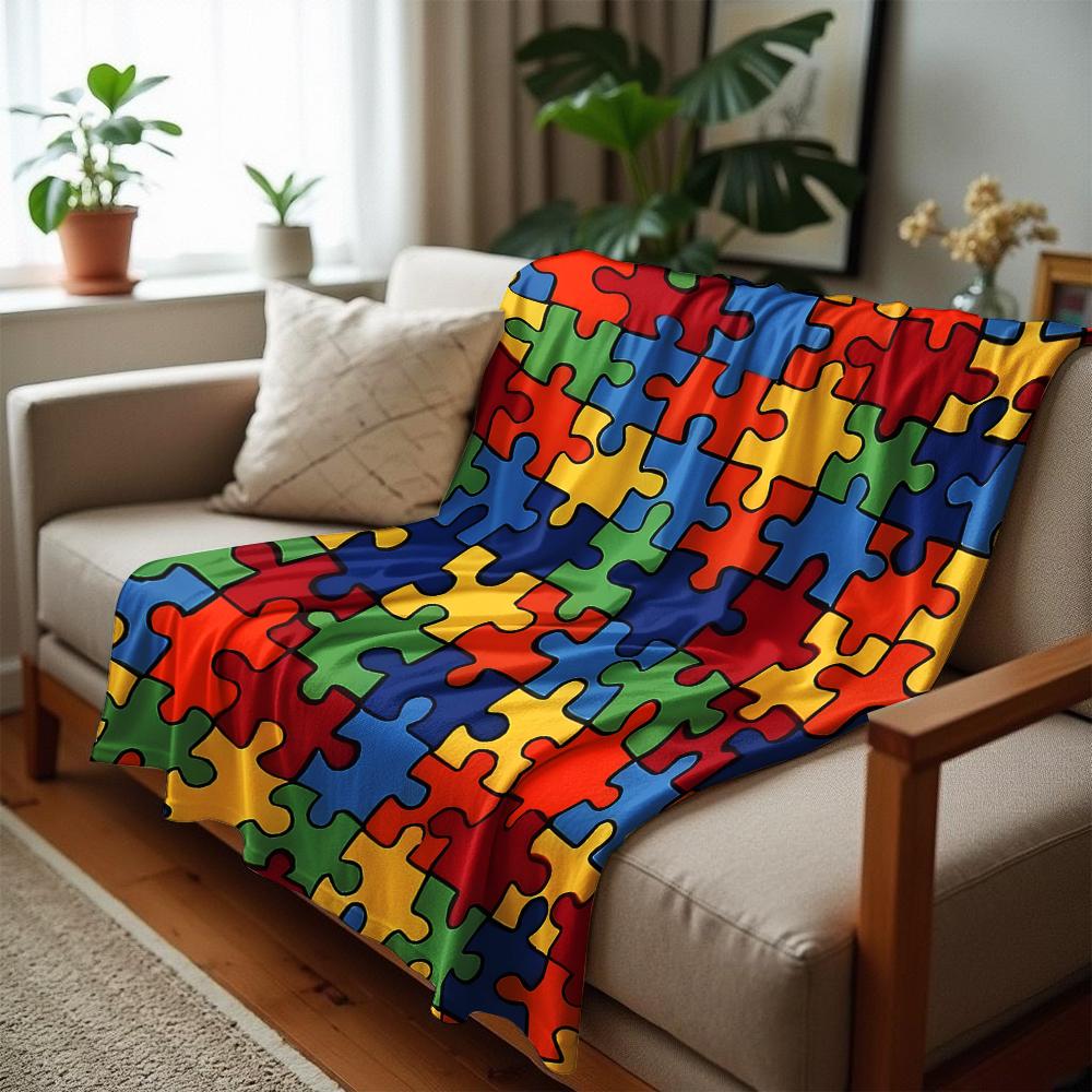 Color Puzzle Tile Soft Flannel Blanket Breathable Warm Throw for Office Car Sofa Kids Room Birthday Xmas Gift