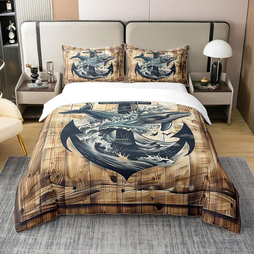 whale and Anchor duvet cover set for teens kids boys queen Lightweight Bedspread Cover bedroom Decor Navy Blue Ocean Bedding Set