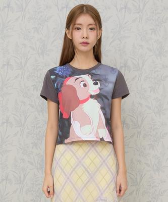 WAIKEI Lady And The Tramp_Printed Short Sleeve T-Shirt Charcoal