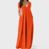 Fashion Women Casual Plus Size Solid V-Neck Pockets Short Sleeve Long Dress