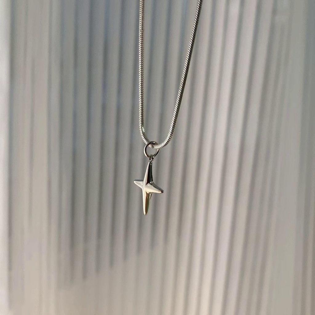 Women's Titanium Steel Star Cross Pendant Necklace - Versatile, Sweet, Cool Style with Snake Bone Chain