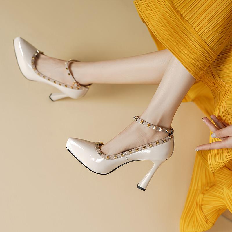 

Женские туфли на высоком каблуке, пикантные сезонные туфли из воловьей кожи в европейском и американском стиле, непромокаемые туфли на платформе, на тонком каблуке с неглубоким носком