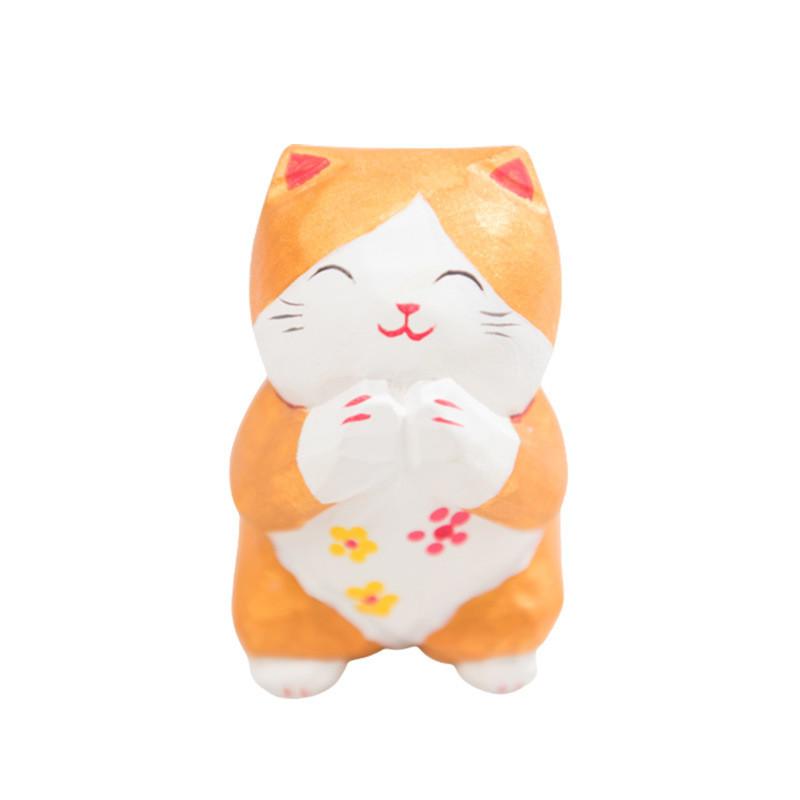 Modern Minimalist Wood Carving Lucky Cat Decorative Figurine For Office Desk And Giftgiving