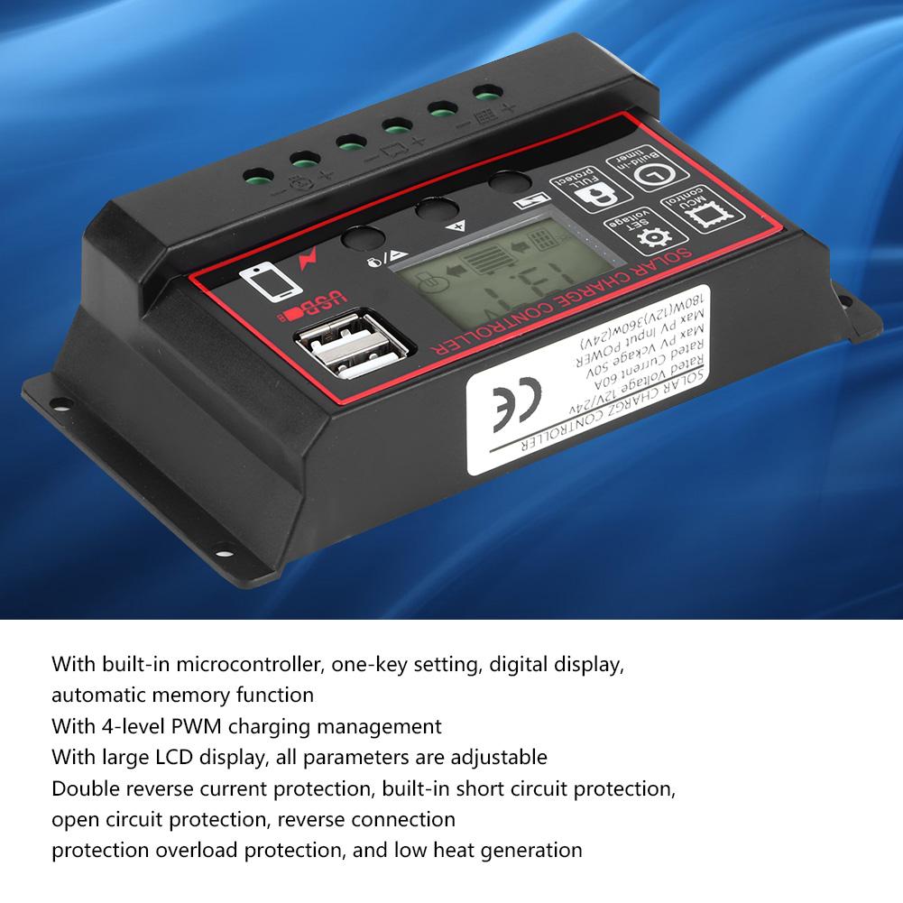 12V 24V Solar Photovoltaic Meter Intelligent Digital Display Controller USB 5V 60A
