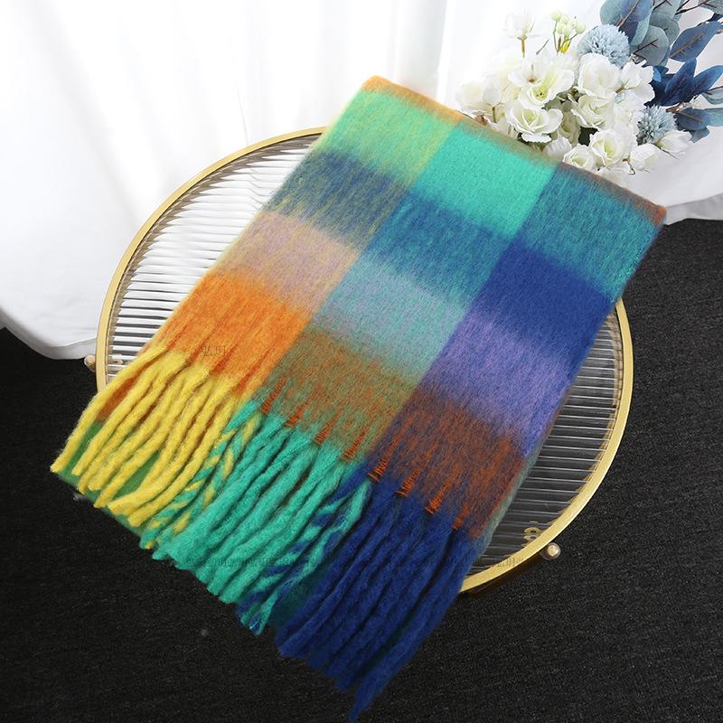 

Мужской и женский осенне-зимний шарф, модный теплый радужный плед, шаль с кисточками, утолщенный мохеровый шарф one size