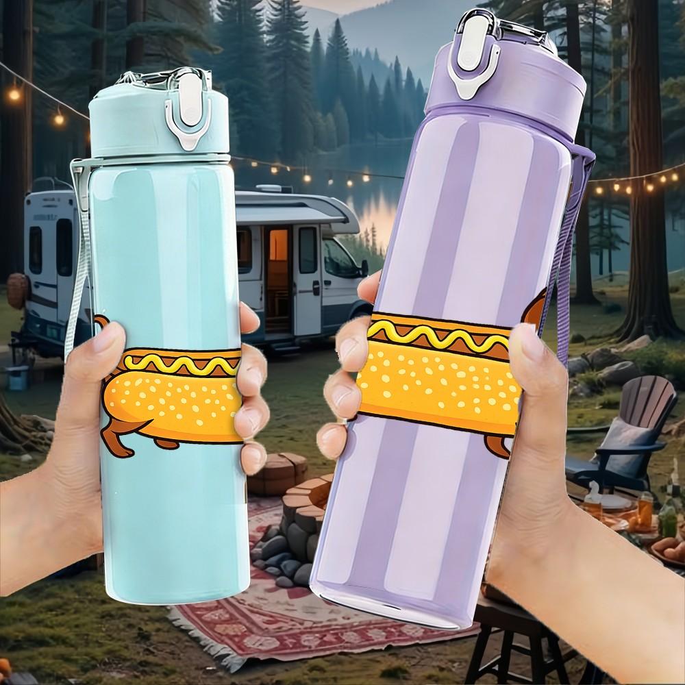 1PC Long Dachshund Dog Cartoon Print 750ml Color Plastic Sports Water Bottle Leakproof Flip Straw Lid Suitable for Sports Office Home Use