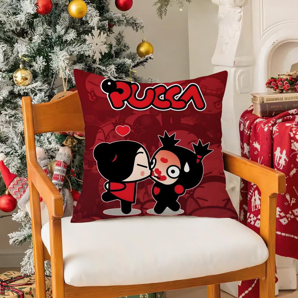 P-Puccas Cartoon Cute Pillow Case Silky Elegant Comfort Sofa Bed Invisible Zipper Peach skin 18*18(CM)-1Pcs