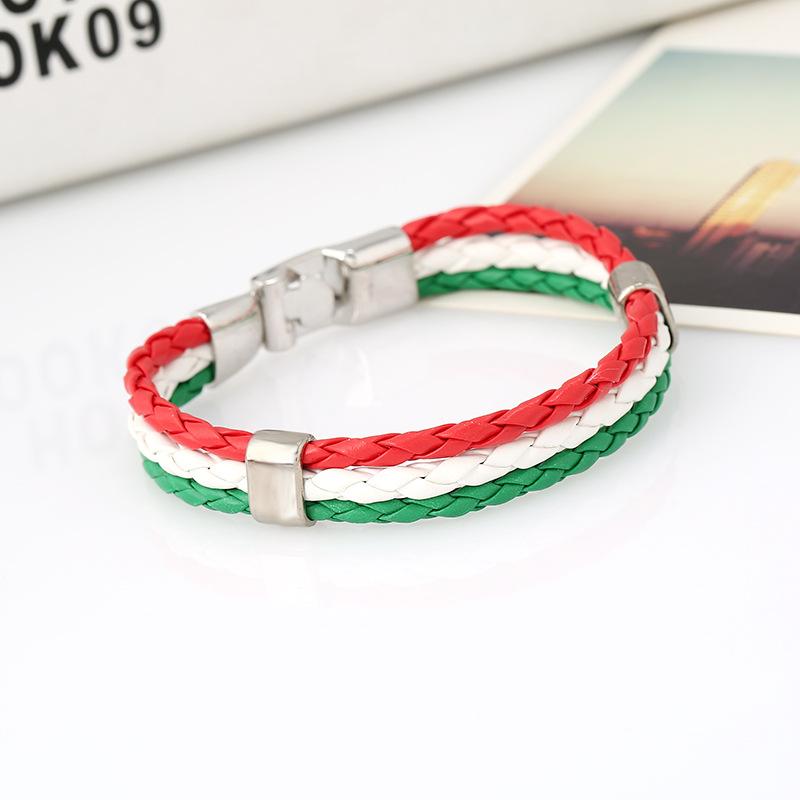Geflochtene Flaggenfarbe Lederarmband PU Kunstleder Manschette Fußball Weltmeisterschaft Land Armband Unisex Schmuck