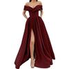 Abito Maxi Donna Scollato A Spalla Senza Maniche Linea Ad A Vita Alta Elegante Raso Spacco Abito da Sera