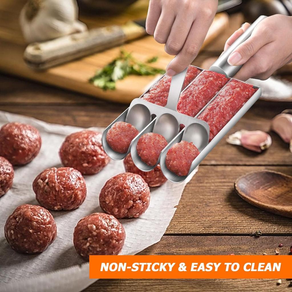 Triple Meatball Maker, Stainless Steel Meatball Maker, Meatball Mold, with Triple Spoon