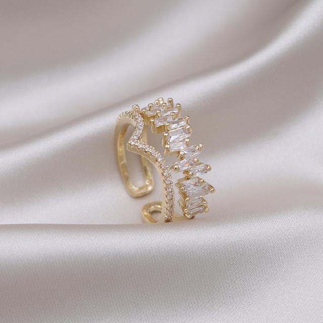 14K Prawdziwe Złocenie Korea Nowa Moda Biżuteria Wykwintne Zielone Cyrkonowe Pszenica Ucho Liść Pierścienie Eleganckie Damskie Otwarte Pierścienie Imprezowe