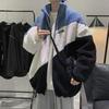 Men's Autumn/Winter Lambswool Color-Block Jacket - Trendy, Versatile, Loose Fit with Stand Collar