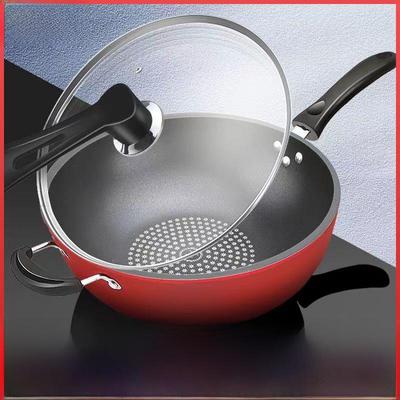 Wok de Ferro Antiaderente com Diamante de Cristal para Fogões de Indução e Gás - Cozinha Sem Fumaça e Sem Óleo