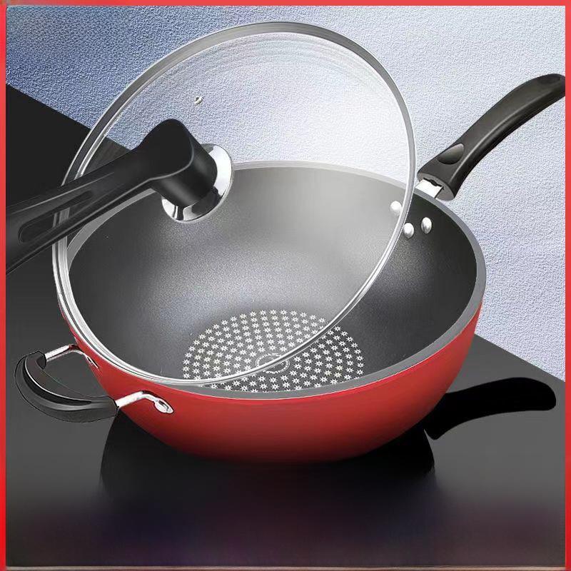 Crystal Diamond Non-Stick Iron Wok for Induction & Gas Stoves - Smoke-Free, Oil-Free Cooking