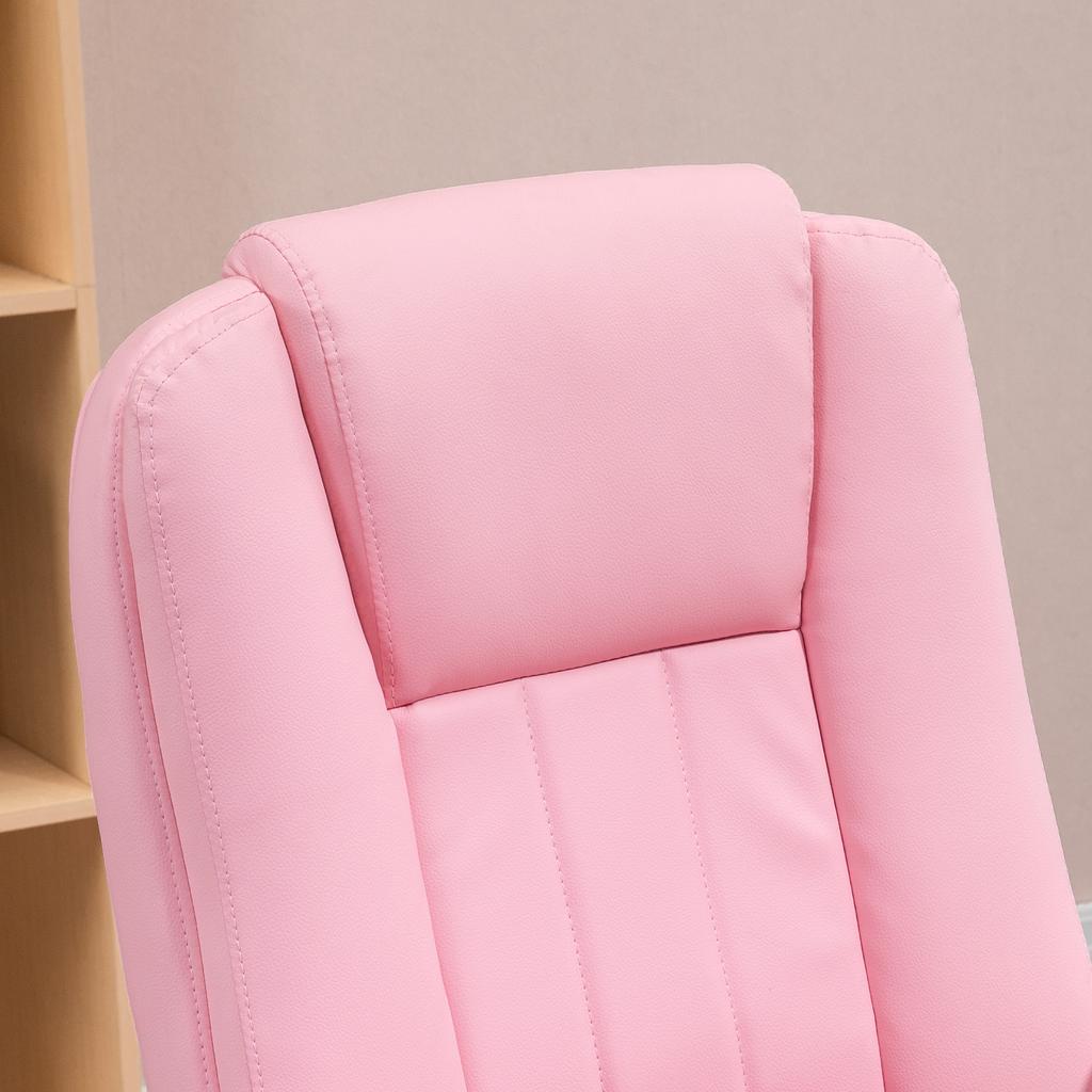 Office Chair with Footrest, Adjustable Backrest, Height-Adjustable, 5 Casters, Pink + White