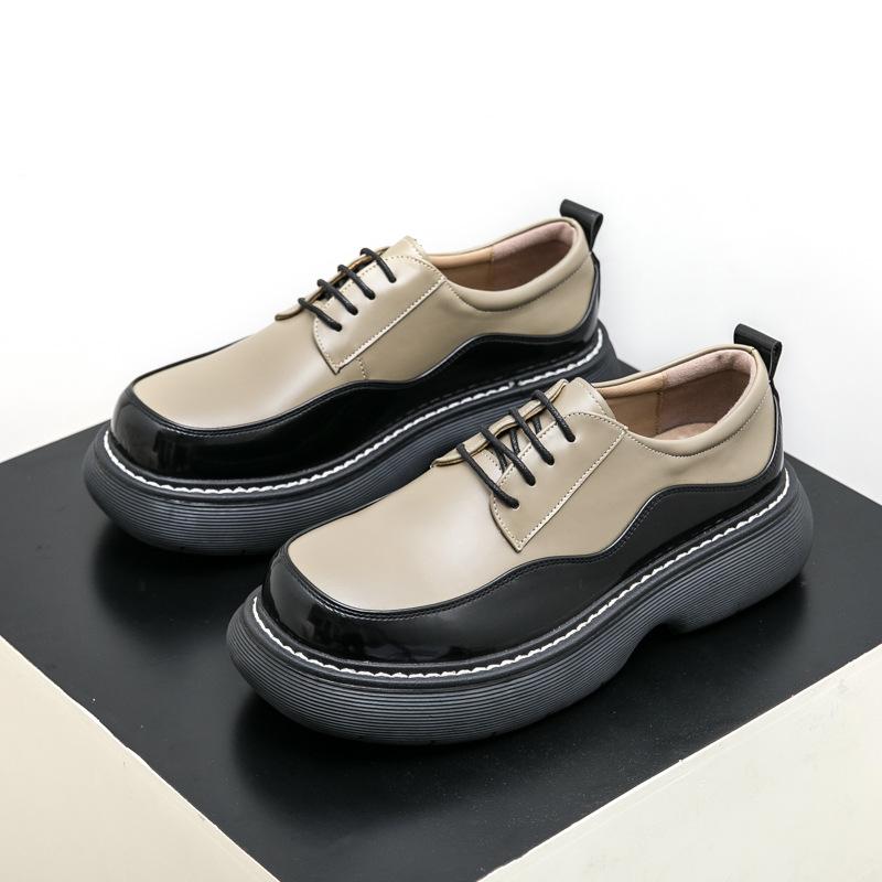 

New thick-soled heightening fashion trend niche leather shoes 2024 spring leisure trend leisure business color matching trendy shoes 45