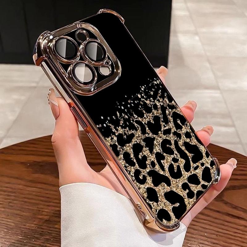 

Korean Cute Leopard Pattern Electroplated Clear Phone Case For iPhone 17 16 15 14 13 12 11 Pro Max 17 Air 16e Anti-Fall Cover iPhone 12 Pro