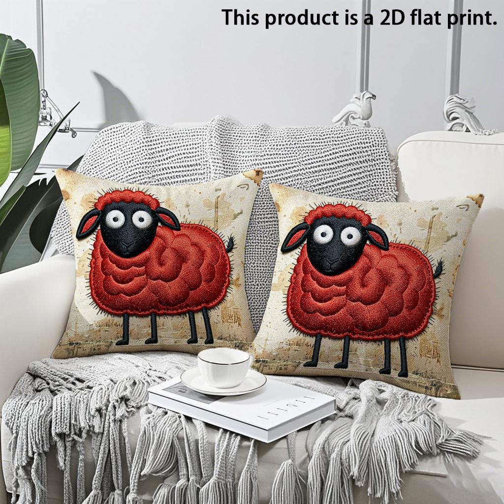 

2pcs Rustic Farmhouse Red Sheep Throw Pillow Covers Vintage Farm Decorative Cushion Cases for Sofa Couch Bed Cushion cover 45x45cm-2pcs