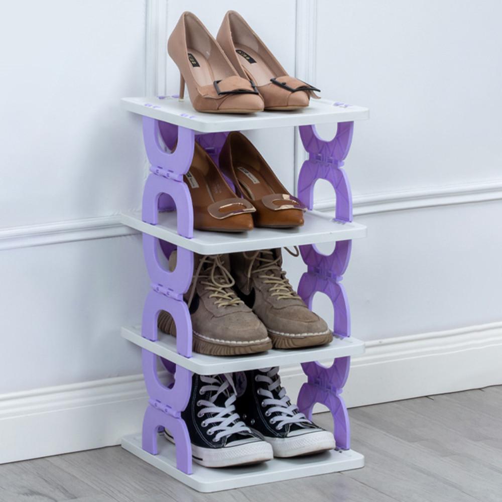 

Foldable 4 Tiers Shoe Rack Organizer Home Entryway Bathroom Dorm PP Storage Shelf B