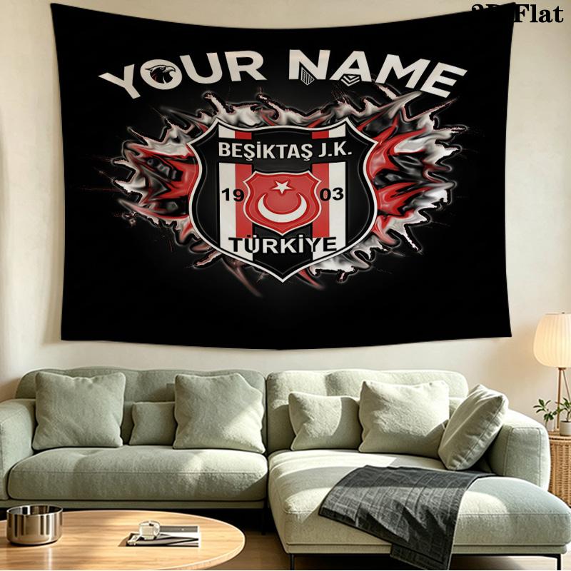 Custom Name Besiktas Printed Tapestry – Wall Hanging for Bedrooms, Dorms, and Home Decor