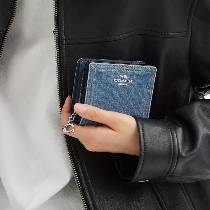 New COACH Snap Wallet Denim Wallet Mini Women's Blue CAP07-SVIN