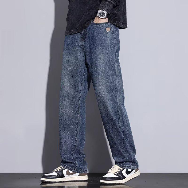2025 Spring/Autumn Men’s American Retro Wide-Leg Straight Washed Jeans