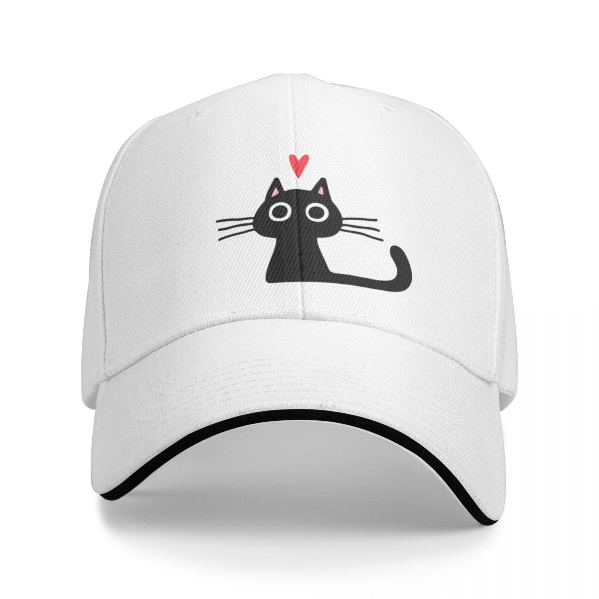 

Милый черный кот с сердечком | Бейсбольная кепка с котенком на День святого Валентина, шляпа большого размера, шляпа дальнобойщика, шляпа для женщин унисекс