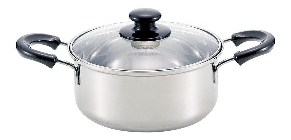Wahei Freiz Stainless Steel SG Mark with Glass Styler Moda Japanese-made Three-Layer Double-Handled Pot, 20cm, Certified, Lid, IH/Gas Compatible,