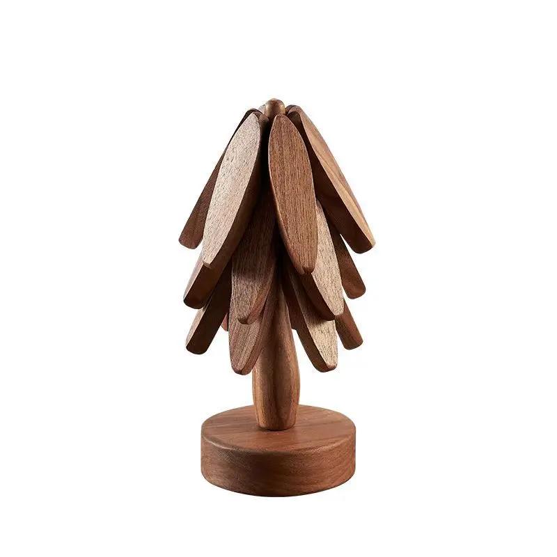 Anti Scald Wooden Trivets Decorative Heat Resistant Tree Design Stand Table Mat Coaster Insulation Pad Bowl Walnut Tree Design