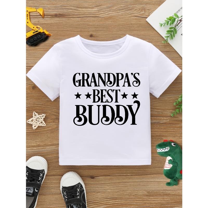 

European Size Boys Round-neck Short-sleeved T-shirt with Unique English Patterns GRANDPA S BEST BUDDY 98cm жёлтый