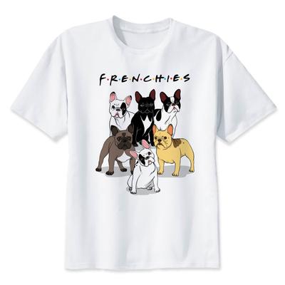 Camiseta estampada de buldogue francês feminina camiseta casual estampada de cachorro para meninas verão branco harajuku