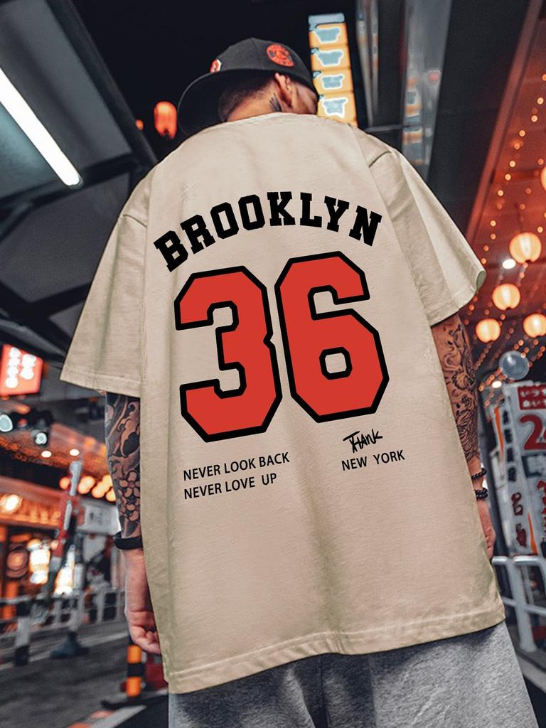 Hot selling new mens street 36 letter printed comfortable and breathable round neck Tshirt summer outdoor high street top
