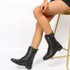 Martin boots round head low heel side zipper square heel large size medium tube retro knight leather boots women