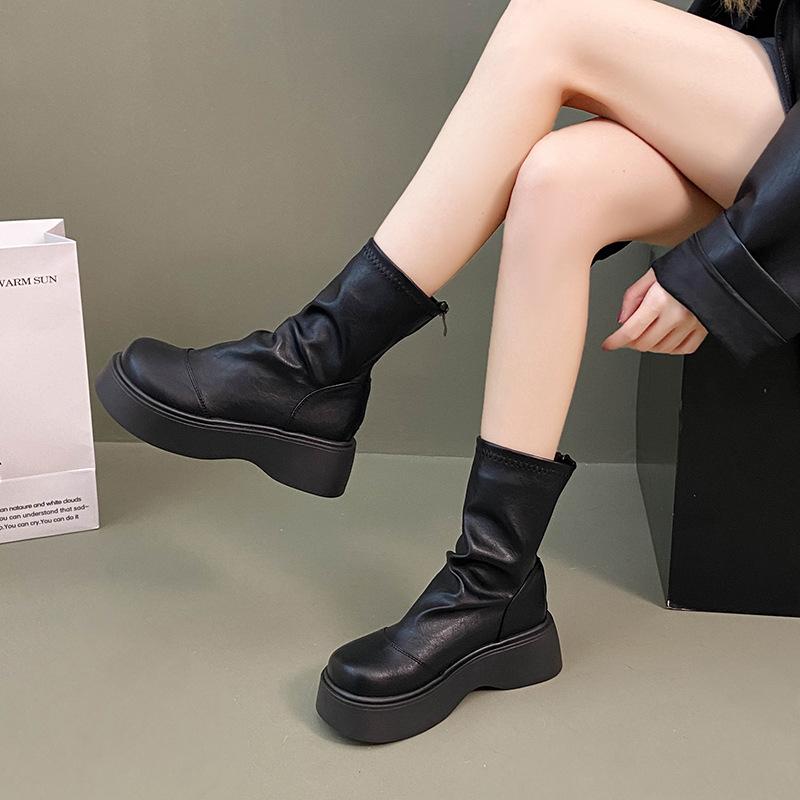 Short boots women's 2025 autumn and winter new versatile solid color Martin boots muffin thick-soled autumn thin boots short boots children