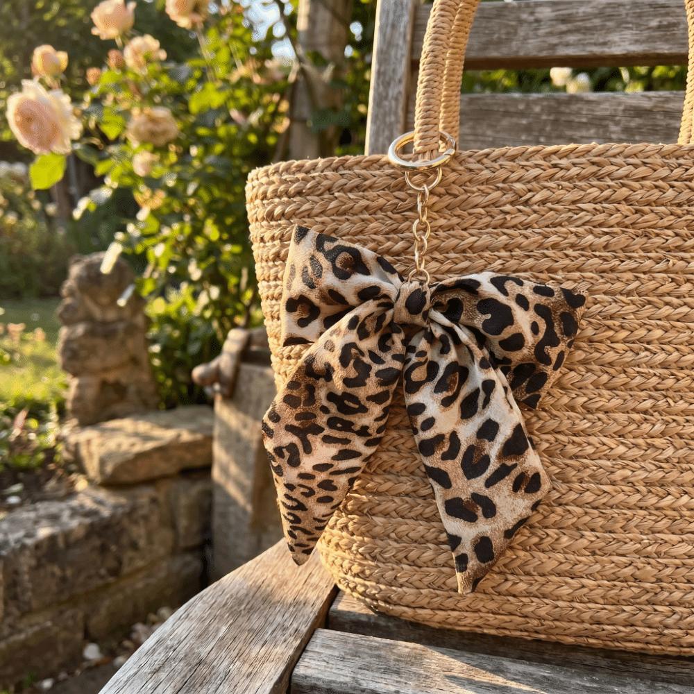 Polyester Bow Bag Charm Fabric Keyring Accessory Elegant Look Leopard Print Keychain  Car Keys