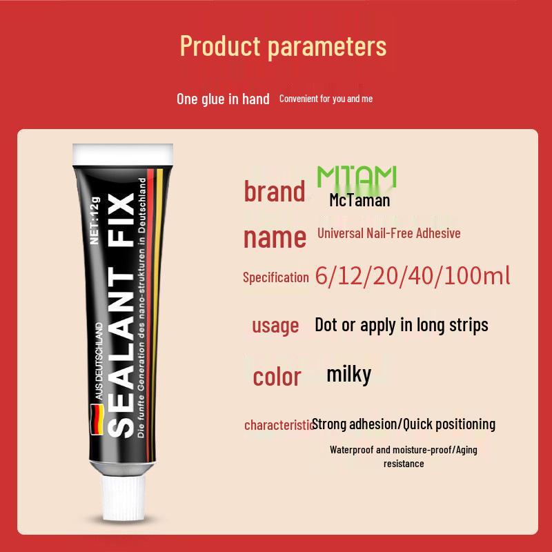 Vattentätt silikonlim: Spikfritt lim för badrumsinredning, mögelresistent, liten tub