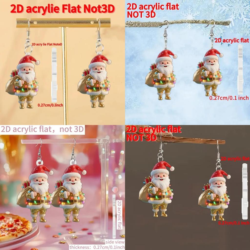 Santa Claus Acrylic Earrings With Silver Pins For Festive Holiday Gift