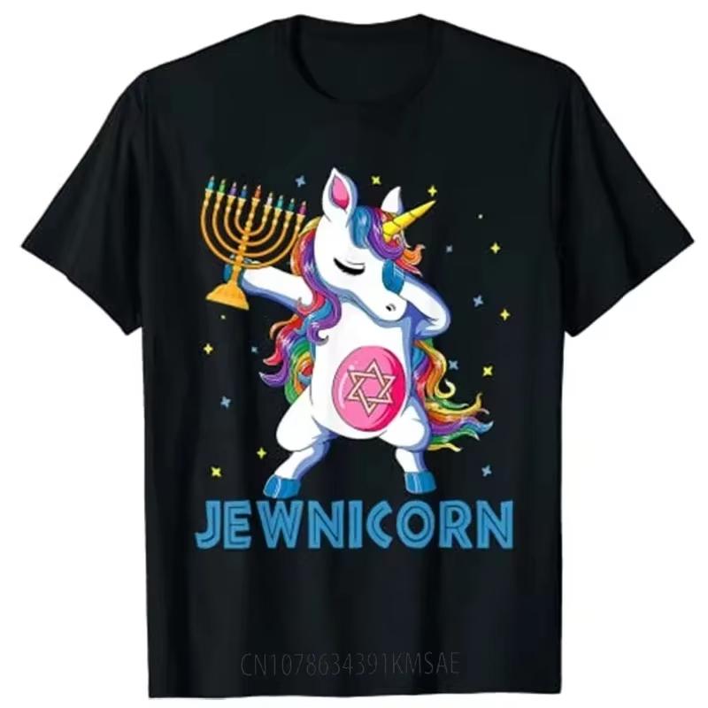 

2026 summer new Jewnicorn Fun Unicorn Print TShirt Pure Cotton Roundneck Top Casual and Versatile ShortSleeved Shirt S