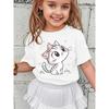 European Sizes Summer Fashion Short-Sleeve T-Shirt for Girls Featuring a Cute Little Cat with a Pink Bow, Heart, And Other Cartoon Patterns