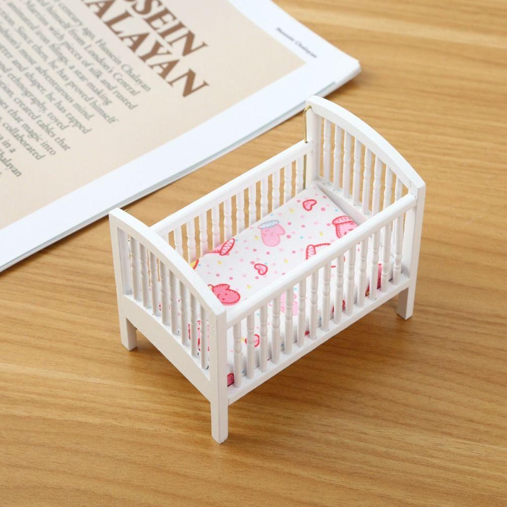 1:12 Baby Crib DIY Fitments Dollhouse Furniture Model Dollhouse Baby Bed  Bedroom Model Decor Toy