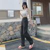 Women's Black & Gray Wide-Leg Jeans: Spring 2023 Loose High-Waist Straight Trendy Pants