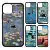 Cartoon Animal Black Cat Oil Painting Phone Case Silicone PC+TPU For For IPhone 11 12 13 14 15 16 Plus Pro Max Cover