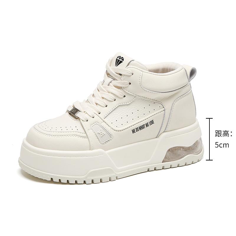 

Spring high-top board shoes women s platform Korean version of sports board shoes fashionable versatile height-increasing shoes leather white shoes t 40
