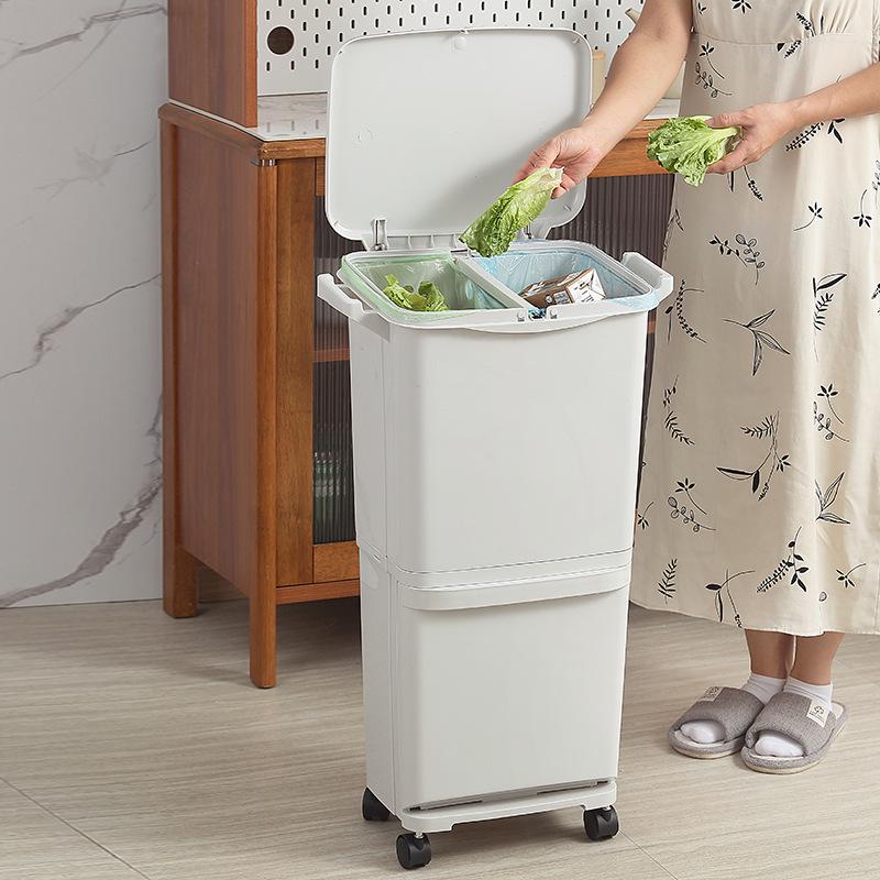 Large Capacity Double-Layer Kitchen Sorting Trash Bin