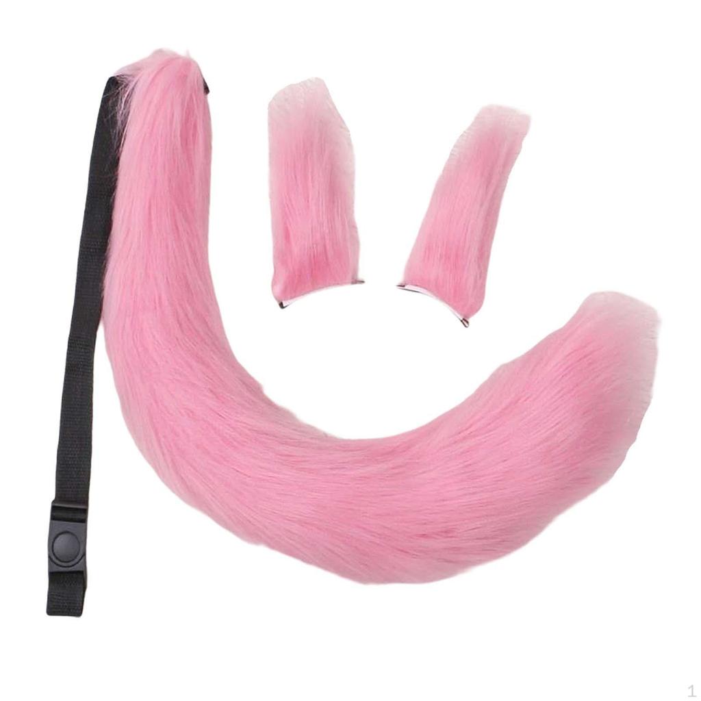 3Pcs Plush Ears and Tail Set Adjustable for Carnival Halloween Dress Women Girls
