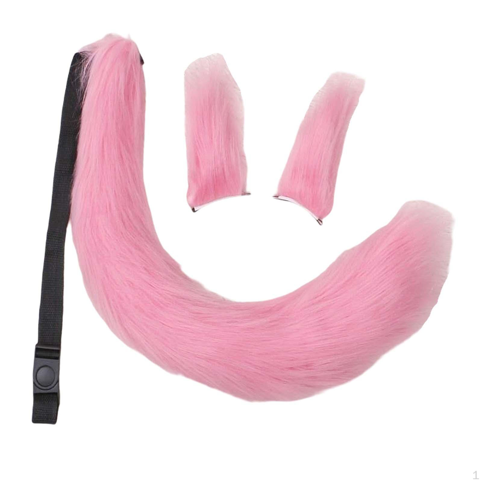 

3Pcs Plush Ears and Tail Set Adjustable for Carnival Halloween Dress Women Girls рожевий