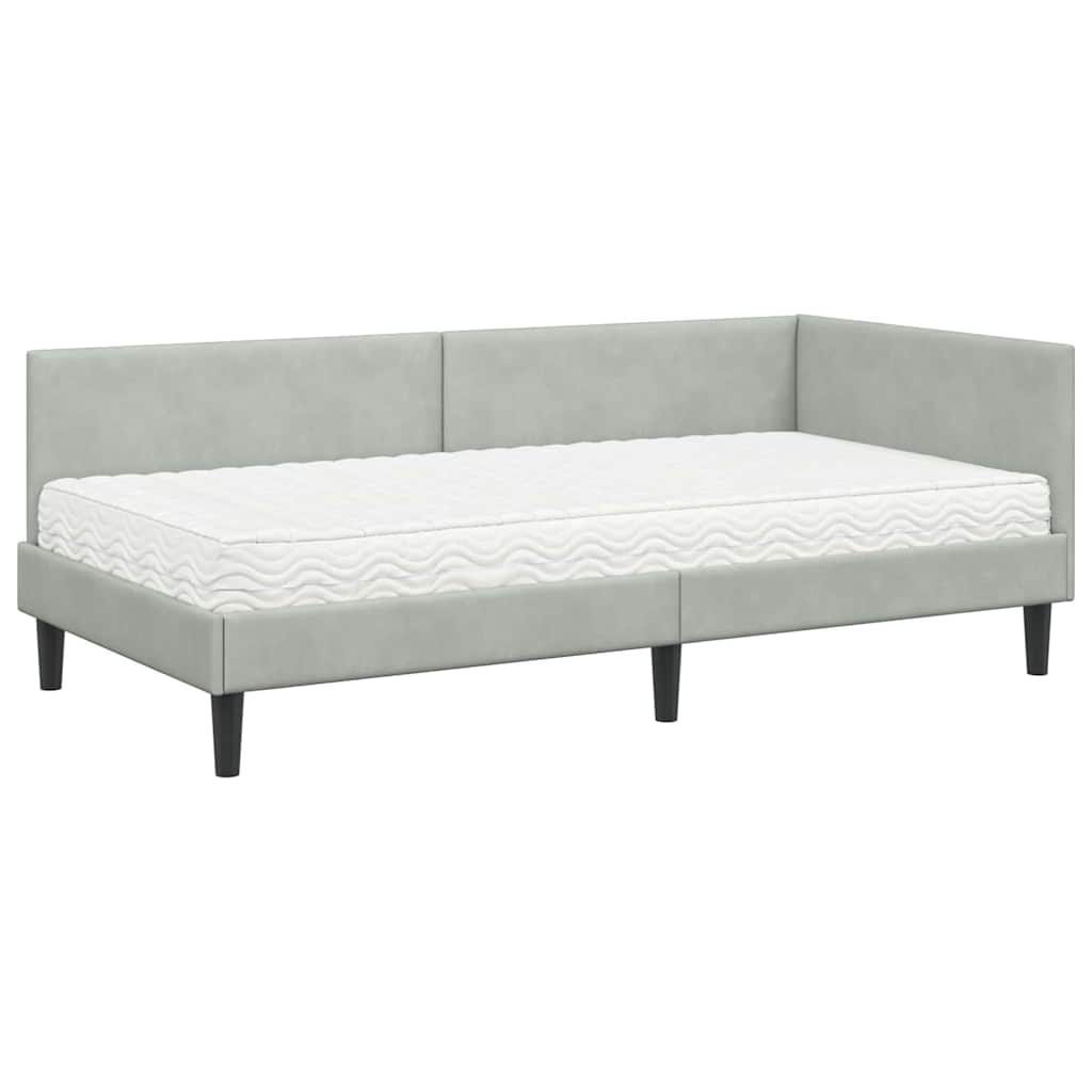 Corner Bed Frame with Mattress Other 2 pcs Light Grey Velvet