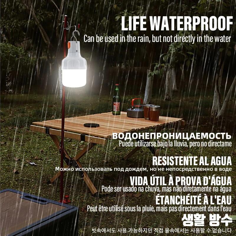 80W Emergency Light Outdoor Camping Supplies Edc Outdoor USB Rechargeable LED Light Bulb Lantern Hiking Sports Entertainment